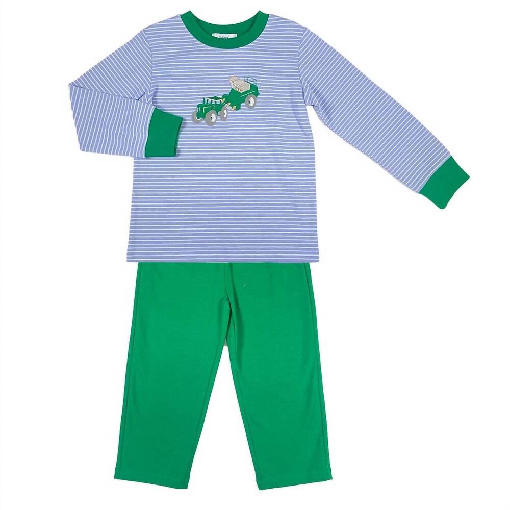 NEW ISHTEX boy's peanut pants set in blue/green stripe